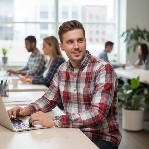 Aeropostale mens long sleeve windowpane plaid flannel button down shirt large - Picture 7 of 7